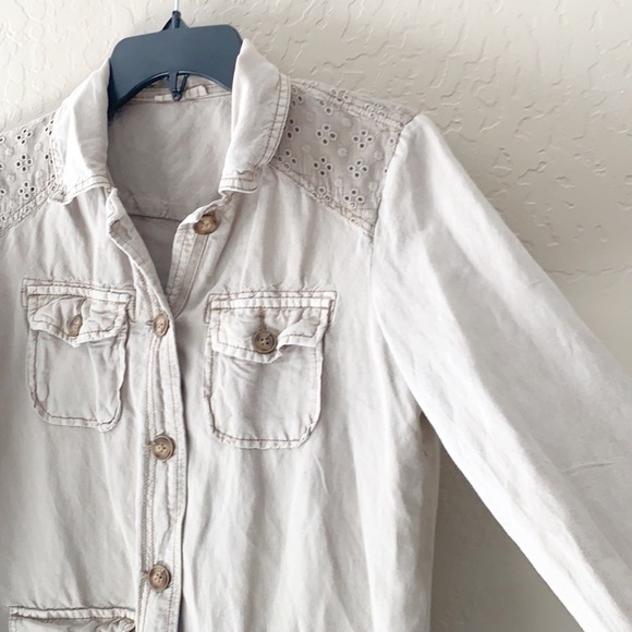 Maurices Button‎ Up Lace Detailed Linen Blend Shirt Jacket - Picture 4 of 11
